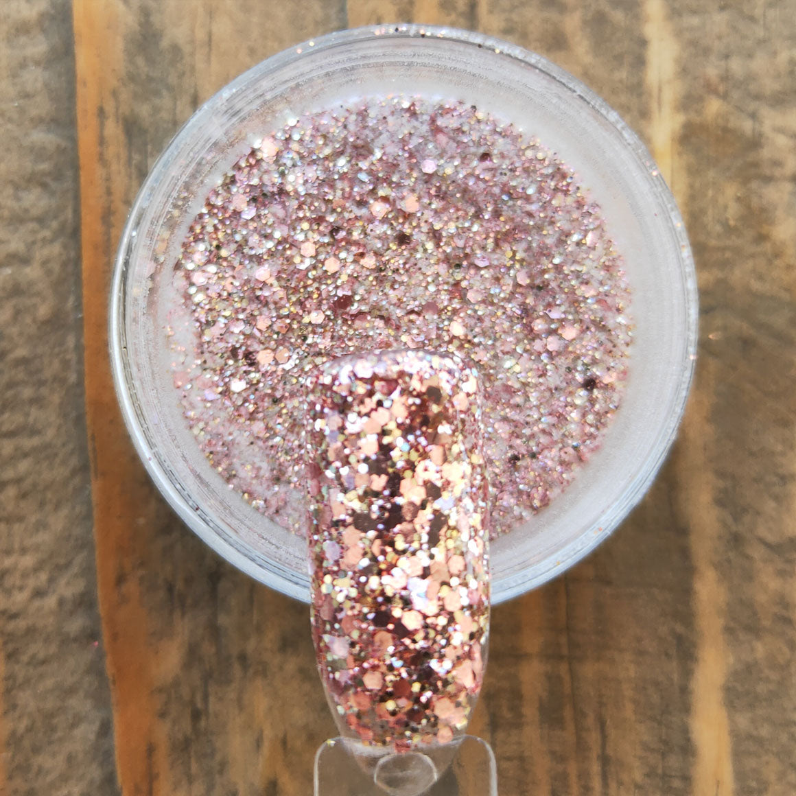 Pot of Affluent Rose Gold Glitter Dip Powder